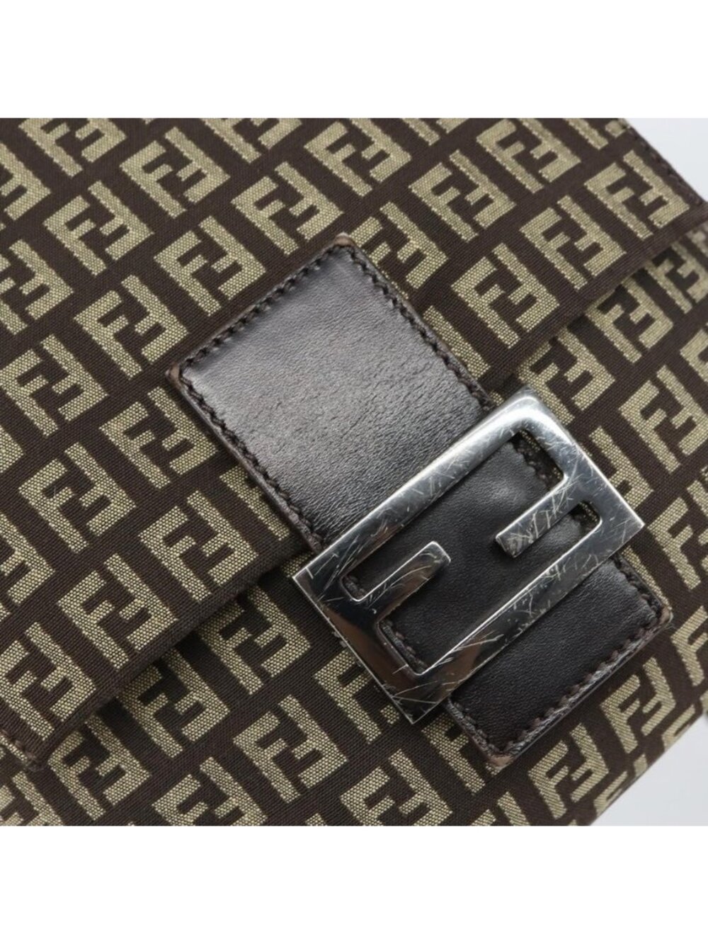 Authentic FENDI Zucchino Canvas Mamma Baguette Shoulder Bag Brown Silver - Picture 7 of 16